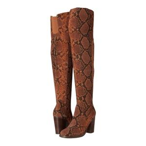 Kelsi Dagger Brooklyn Logan Over The Knee Suede Snake Print Brown Boots Size 8